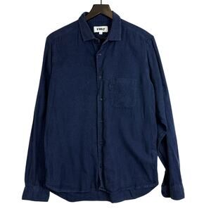 YMC You Must Create Flannel Cotton Blend Button Up Mens Shirt Navy Blue - S